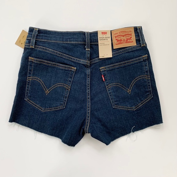 Levi’s High Rise Frayed Hem Denim Shorts Blue 28 - Picture 6 of 11